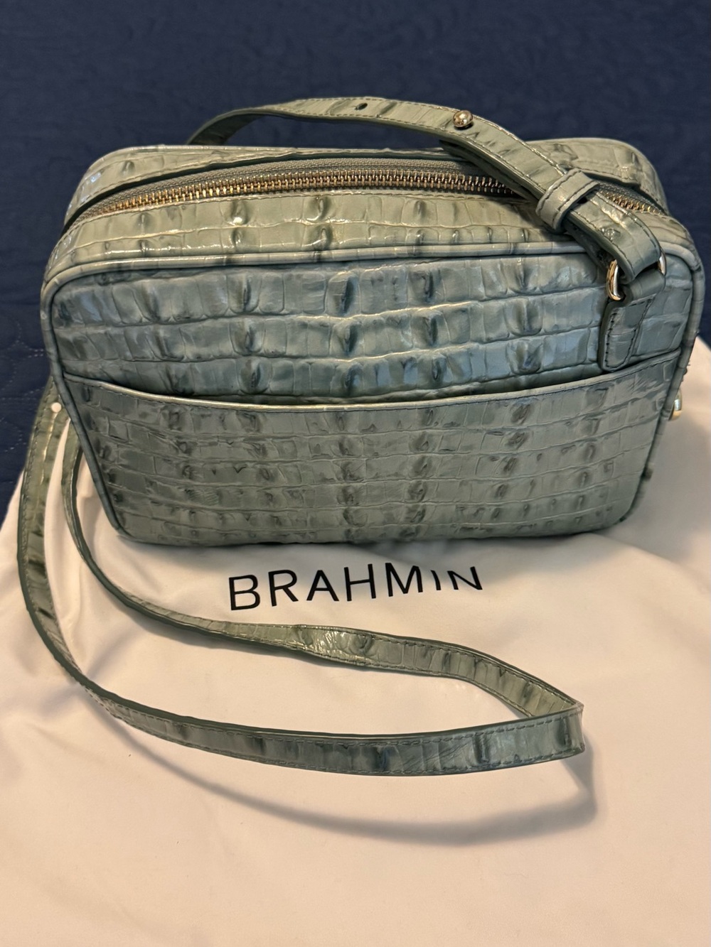 Brahmin Croc-Embossed Crossbody in Mint Green